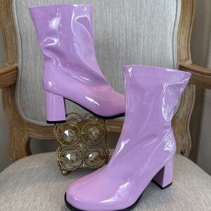Gogo Boots ankle Block Heel Square Toe Zipper retro disco Pastel color Size 36